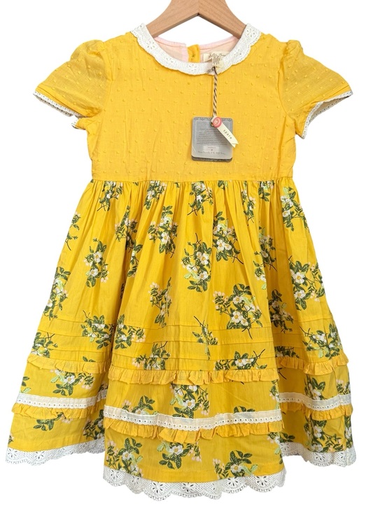 Matilda Jane Other - Matilda Jane NWT Yellow Floral Lace-Trim Tiered Girls' Dress with Button Back